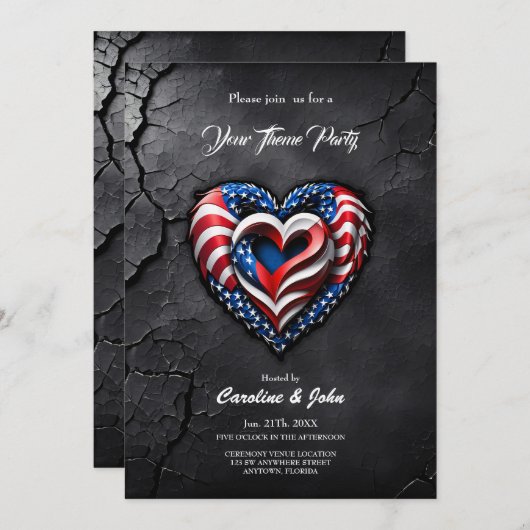 Invitation Le coeur est dans les couleurs classiques du drape (Devant / Derrière)