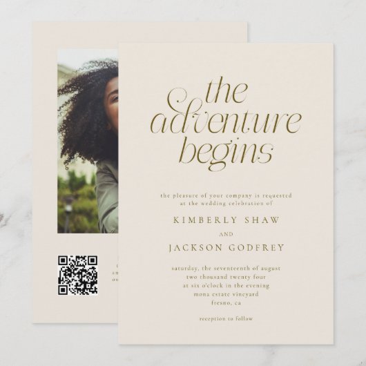 Invitation Le commencement de l'aventure Mariage Crème Minima (Devant / Derrière)