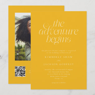 Invitation Le commencement de l'aventure Mariage jaune minima