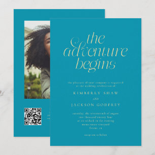 Invitation Le commencement de l'aventure Mariage Minimal Aqua