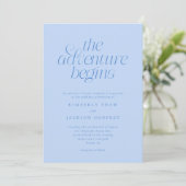 Invitation Le commencement de l'aventure Mariage Minimal Bleu (Debout devant)