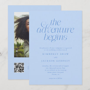 Invitation Le commencement de l'aventure Mariage Minimal Bleu