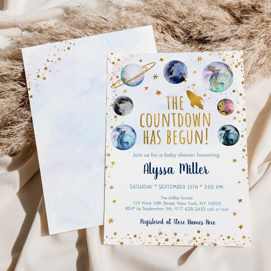 Invitation Le compte à rebours a commencé le Baby shower Blue