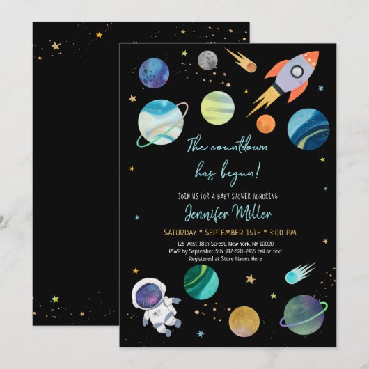 Invitation Le compte à rebours spatial des astronautes a comm (Devant / Derrière)