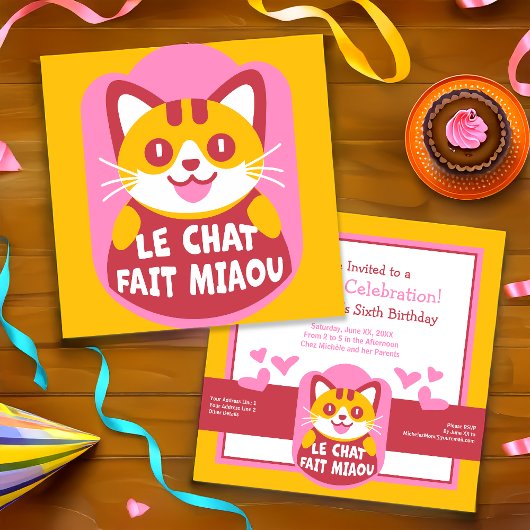 Invitation Le Conversation Fait Miaou Cute French Orange Tabb