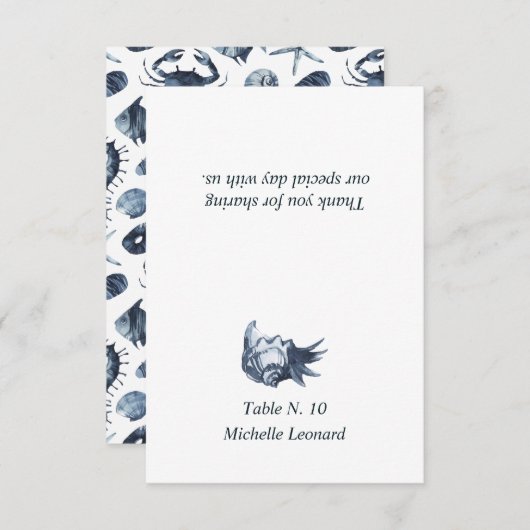 Invitation Le coquillage bleu | Table Mariage nautique (Devant / Derrière)