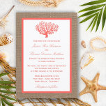 Invitation Le Corail Sur Burlap Boho Beach Wedding Collection<br><div class="desc">Le corail de la collection de mariage de la plage de burlap boho est parfait pour tout couple qui planifie un mariage romantique au bord de la mer. L'arrière - plan à effet de burlap rustique donne à ces invitations une atmosphère boho-chic, tandis que le corail tropical est la touche...</div>
