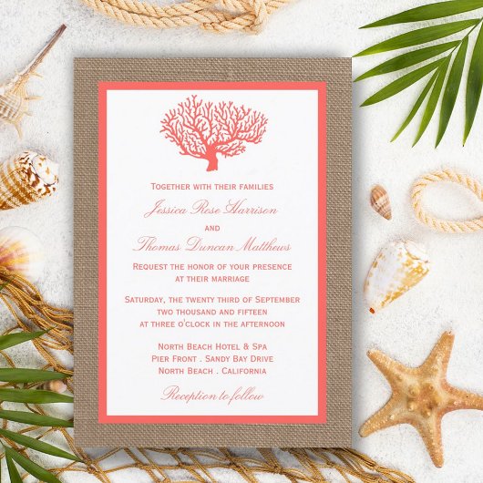 Invitation Le Corail Sur Burlap Boho Beach Wedding Collection