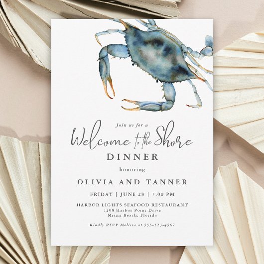 Invitation Le crabe bleu aquarelle Bienvenue au dîner sur la