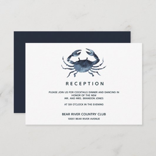 Invitation Le crabe bleu | Salle De Réception De Mariage (Devant / Derrière)
