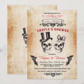 Invitation Le crâne couple l'invitation gothique de Halloween (Devant / Derrière)