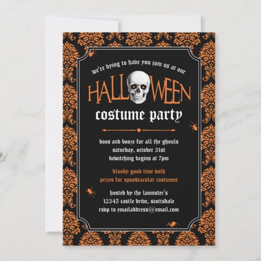 Invitation Le crâne de la fête du costume d'Halloween sur un (Devant)
