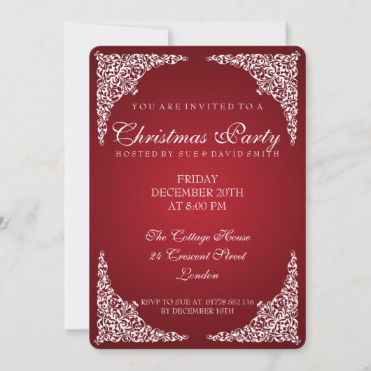 Invitation Le cru élégant tourbillonne rouge de fête de Noël (Devant)