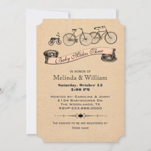 Invitation Le cru va à vélo l'invitation 2 de baby shower (Devant)