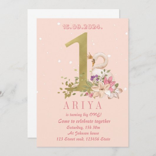 Invitation Le cygne d'anniversaire (Devant / Derrière)