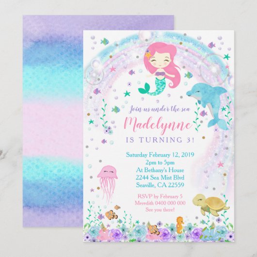 Invitation Le dauphin de sirène sous l'invitation de la mer (Devant / Derrière)