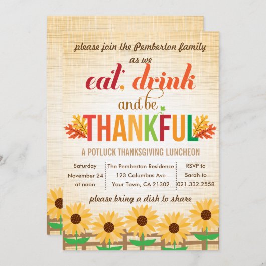 Invitation Le déjeuner Potluck de thanksgiving mangent la (Devant / Derrière)