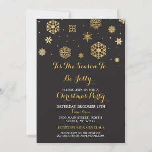 Invitation Le dîner de Christma Gold Snow Flakes Invite