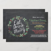 Invitation Le dîner de Noël mangent la boisson et soient (Devant / Derrière)