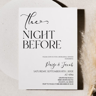 Invitation Le Dîner de Répétition de Mariage Minimal la Veill