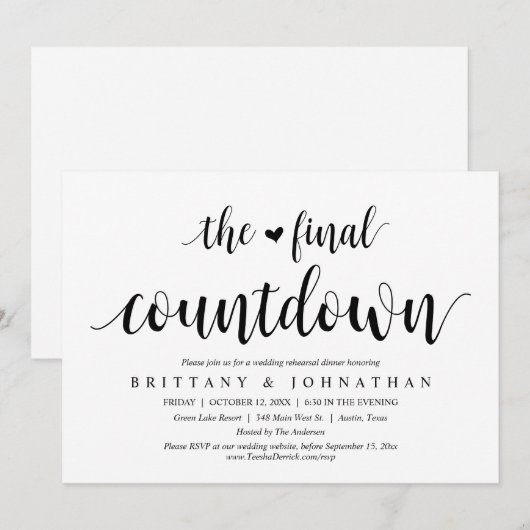 Invitation Le Dîner De Répétition Mariage Final Countdown (Devant / Derrière)