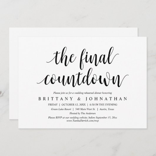 Invitation Le Dîner De Répétition Mariage Final Countdown (Devant / Derrière)