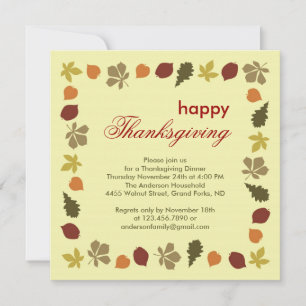 Invitation Le dîner de Thanksgiving, l'automne, quitte l'invi