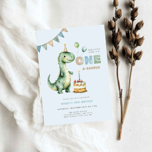 Invitation Le Dino Bleu a un an, Première Fête d'Anniversaire