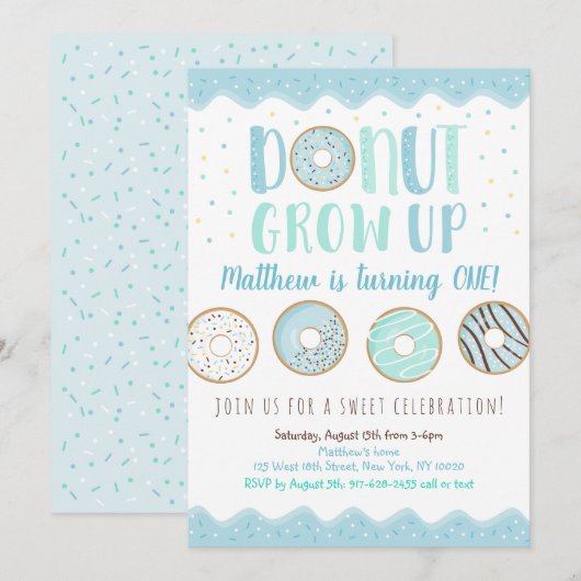 Invitation Le Donut grandit à l'Anniversaire du Donut bleu (Devant / Derrière)