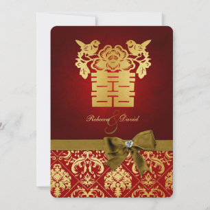 Invitation Le double bonheur de l'élégante Chine rouge et or