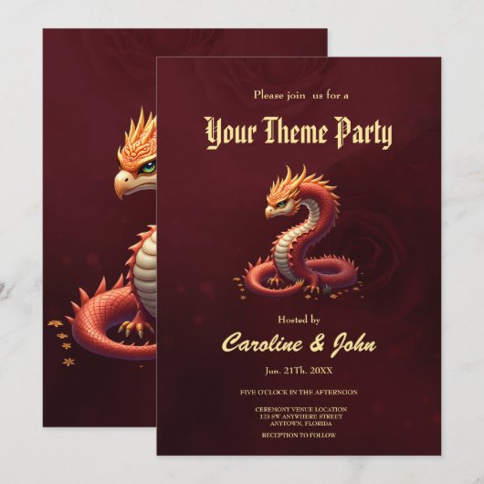 Invitation Le dragon serpent doré. (Devant / Derrière)