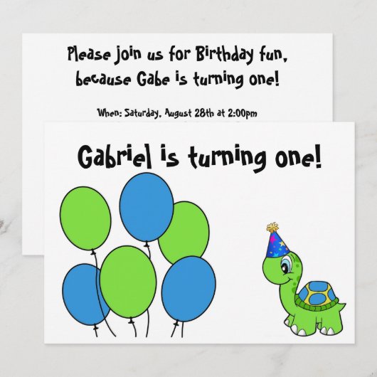 Invitation Le ęr anniversaire de Gabriel (Devant / Derrière)