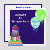 Invitation Le ęr gâteau d'anniversaire de garçons monte en (Devant / Derrière)