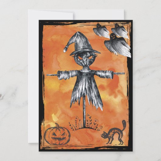 Invitation Le fantôme Éffrayant de la chatte noire d'Hallowee (Devant)