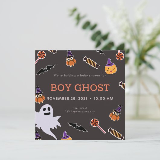 Invitation Le fantôme halloween baby shower petite boite invi (Debout devant)