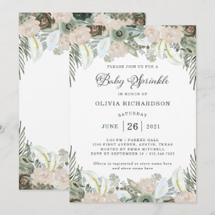 Invitation Le feuillage et le bébé floral de vert sauge de  