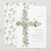 Invitation Le fleur sauvage de prairie traverse le baptême Ch (Devant / Derrière)