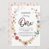 Invitation Le fleur sauvage devient une fille de 1er annivers (Devant / Derrière)