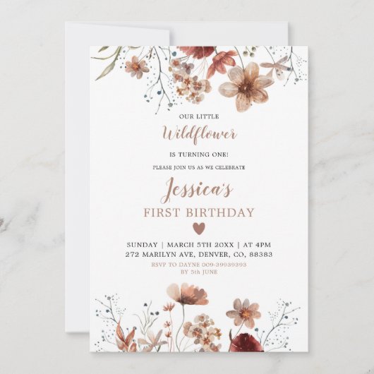 Invitation Le Fleur sauvage du Boho d'automne devient un anni (Devant)