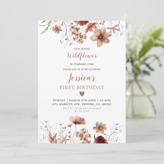 Invitation Le Fleur sauvage du Boho d'automne devient un anni (Debout devant)