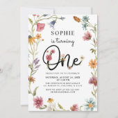 Invitation Le fleur sauvage Tourne Une Fille 1er Anniversaire (Devant)