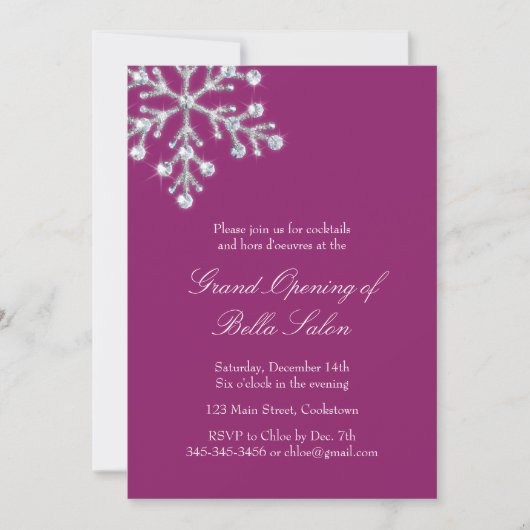 Invitation Le flocon de neige en cristal excentré d'ouverture (Devant)