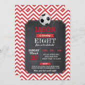 Invitation Le football de rouge de sport d'anniversaire de (Devant / Derrière)