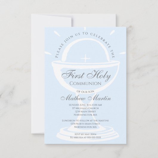 Invitation Le Garçon bleu Chalice de la Première Communion (Devant)