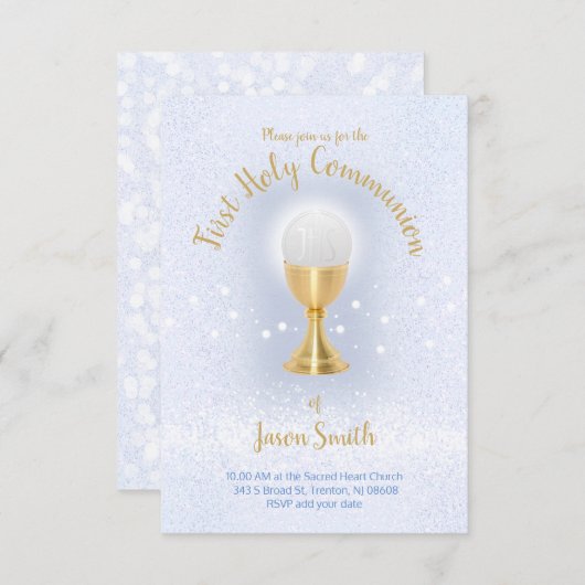 Invitation Le garçon catholique de la première communion (Devant / Derrière)