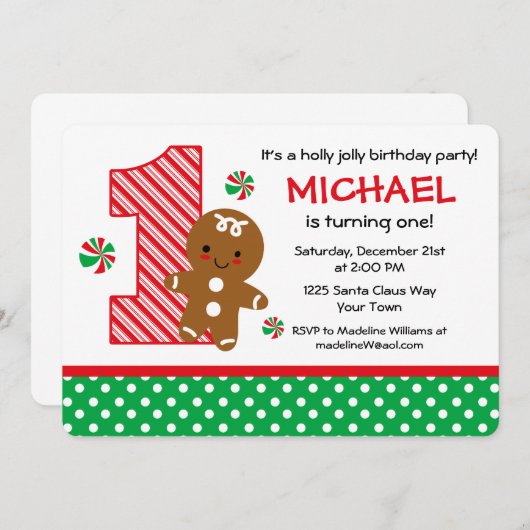Invitation Le Garçon en pain d'épices 1er anniversaire (Devant / Derrière)