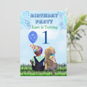 Invitation Le garçon et son chien fête d'anniversaire (Debout devant)
