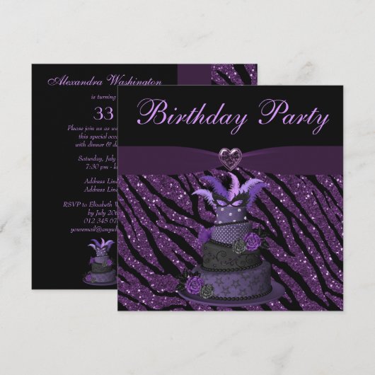 Invitation Le gâteau pourpre de diva et a imprimé (Devant / Derrière)