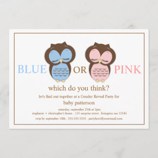 Invitation Le genre bleu ou rose de bébé de petits hiboux