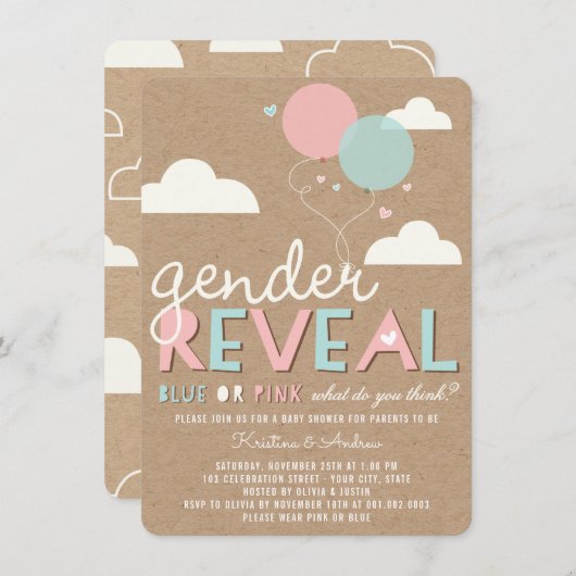 Invitation Le genre bleu ou rose de bébé indiquent (Devant / Derrière)